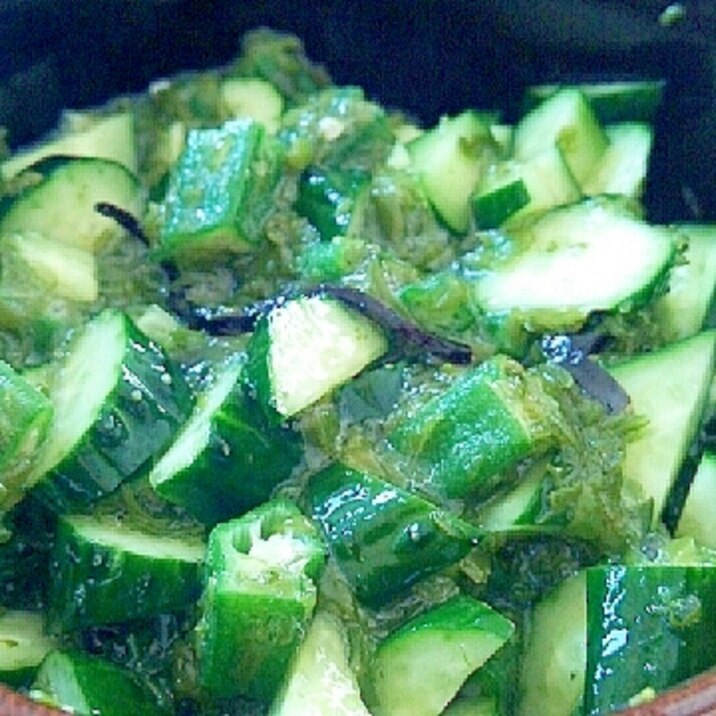 旨味たっぷり緑の副菜（きゅうり、オクラ、めかぶ）